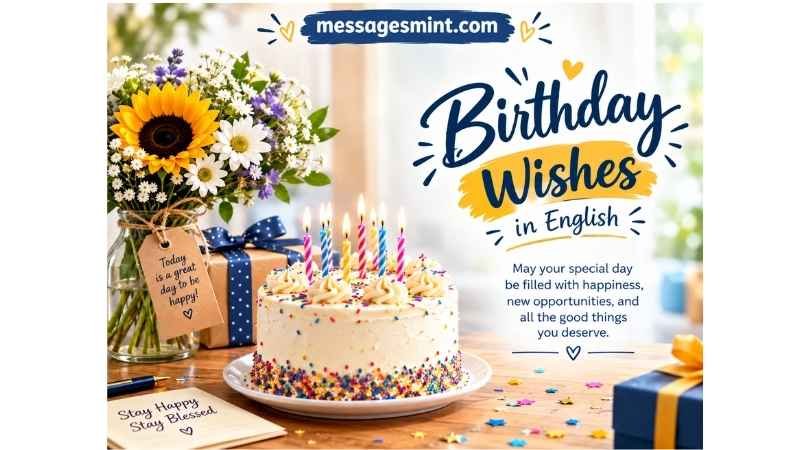 Happy Birthday Wishes in English with heartfelt birthday messages for a special celebration.
